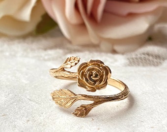 Vintage Rose Ring Gold Tone Adjustable Etsy