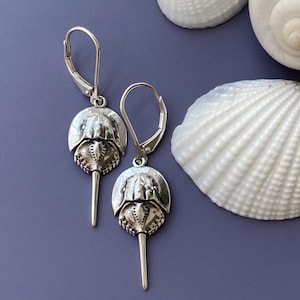 Sterling Silver Horseshoe Crab Earrings: Marine Life Jewelry
