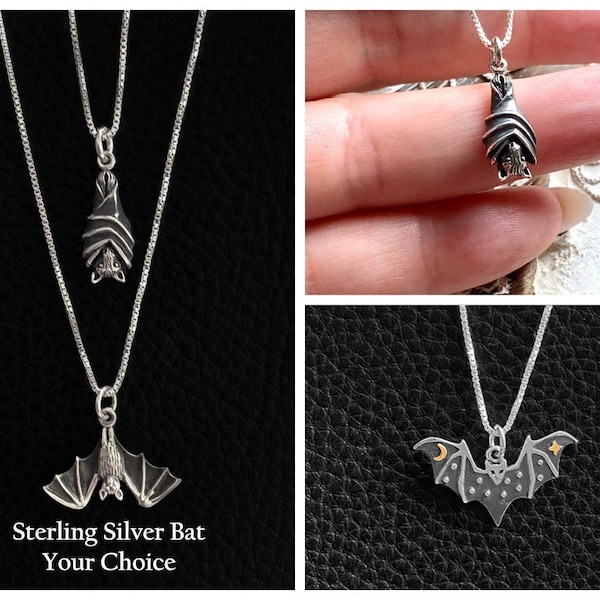 Sterling Silver or Gold Bat Necklace Your Choice. Bat Jewelry, Fruit Bat, Vampire Bat, Flying Fox, Halloween Jewelry, Gothic Necklace