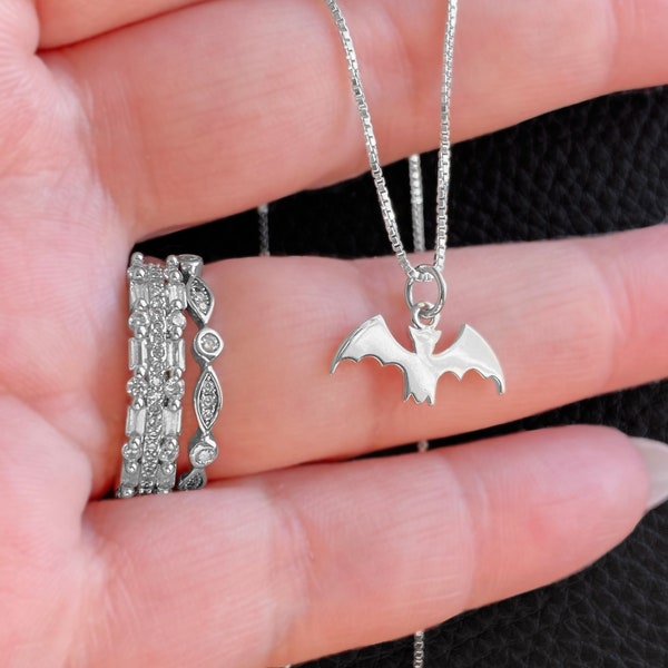 Sterling Silver Gothic Bat Necklace. Bat Jewelry, Fruit Bat, Vampire Bat, Flying Fox, Halloween Jewelry, Gothic Necklace