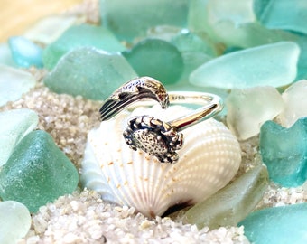 Sterling Silver Adjustable Crab Ring. Crab Jewelry, Sea Life Jewelry, Ocean Jewelry, Beach Jewelry, Waterproof Jewelry