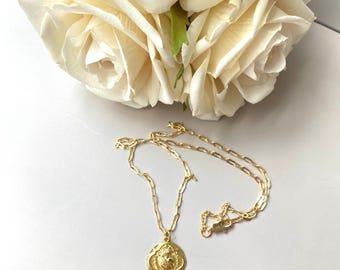 Gold Layered Sacred Heart Coin Necklace - Milagro Talisman