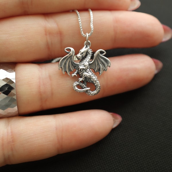 Sterling Silver Dragon Necklace. Guardian Jewelry, Dragon Jewelry, Power Jewelry, Strength Jewelry, Wisdom Jewelry,
