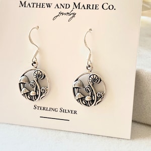 Sterling Silver Mushroom and Fiddlehead Ferns Earrings,Botanical  Jewelry, Sterling Jewelry, Cottage Core Earrings, Gift for Mom
