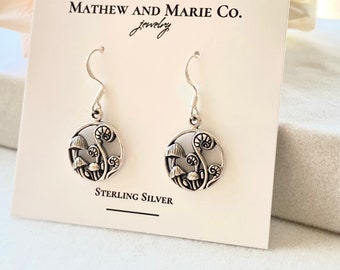 Sterling Silver Mushroom and Fiddlehead Ferns Earrings,Botanical  Jewelry, Sterling Jewelry, Cottage Core Earrings, Gift for Mom