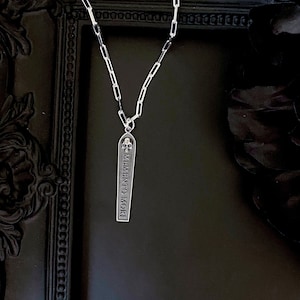 Sterling Silver Memento Mori Necklace: Gothic Skull Tombstone Jewelry