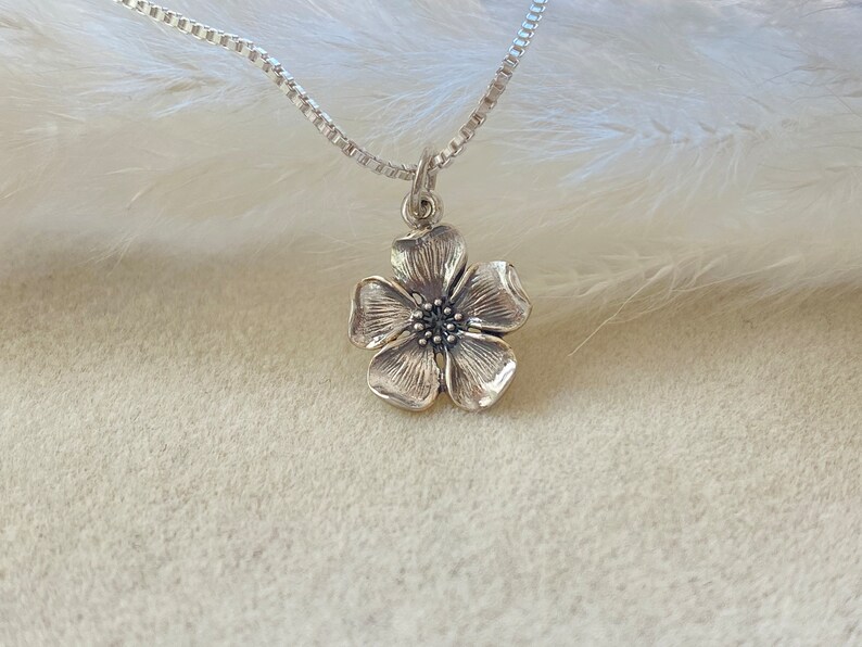 Sterling Silver Cherry Blossom Necklace. Blossom Jewelry, Gift for her, Cherry Jewelry, Waterproof Jewelry, Cherry Blossom, Heart Necklace. image 6