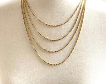 Gold Rope Chain: 2mm Stainless Steel, Waterproof