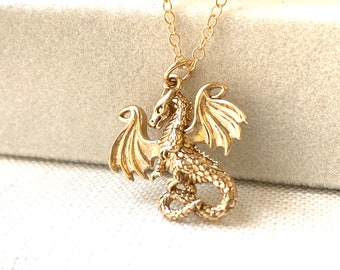 14kt Gold Filled Dragon Necklace. Dragon Jewelry, Power Jewelry, Guardian Necklace, Strength Jewelry, Wisdom Jewelry