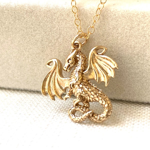 14kt Gold Filled Dragon Necklace. Dragon Jewelry, Power Jewelry, Guardian Necklace, Strength Jewelry, Wisdom Jewelry