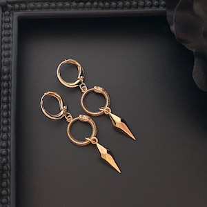 Gold Ouroboros Snake Hoop Earrings: Gothic Spike Jewelry