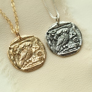 Gold Filled or Sterling Silver Owl of Athena Coin Necklace. Wisdom Jewelry, Foresight Jewelry, Greek Owl Jewelry, Strigiformes Jewelry