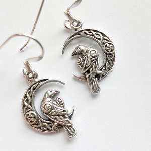 Sterling Silver Raven and Moon Earrings. Raven Jewelry, Moon Jewelry, Mystic Jewelry, Wiccan Jewelry, Crescent Jewelry, Creativity Jewelry image 7