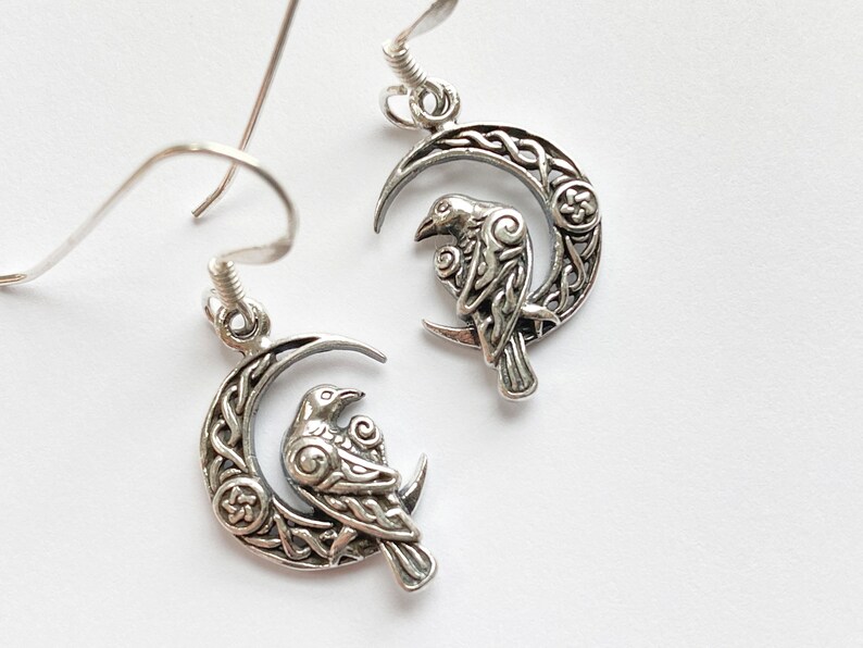 Sterling Silver Raven and Moon Earrings. Raven Jewelry, Moon Jewelry, Mystic Jewelry, Wiccan Jewelry, Crescent Jewelry, Creativity Jewelry image 7