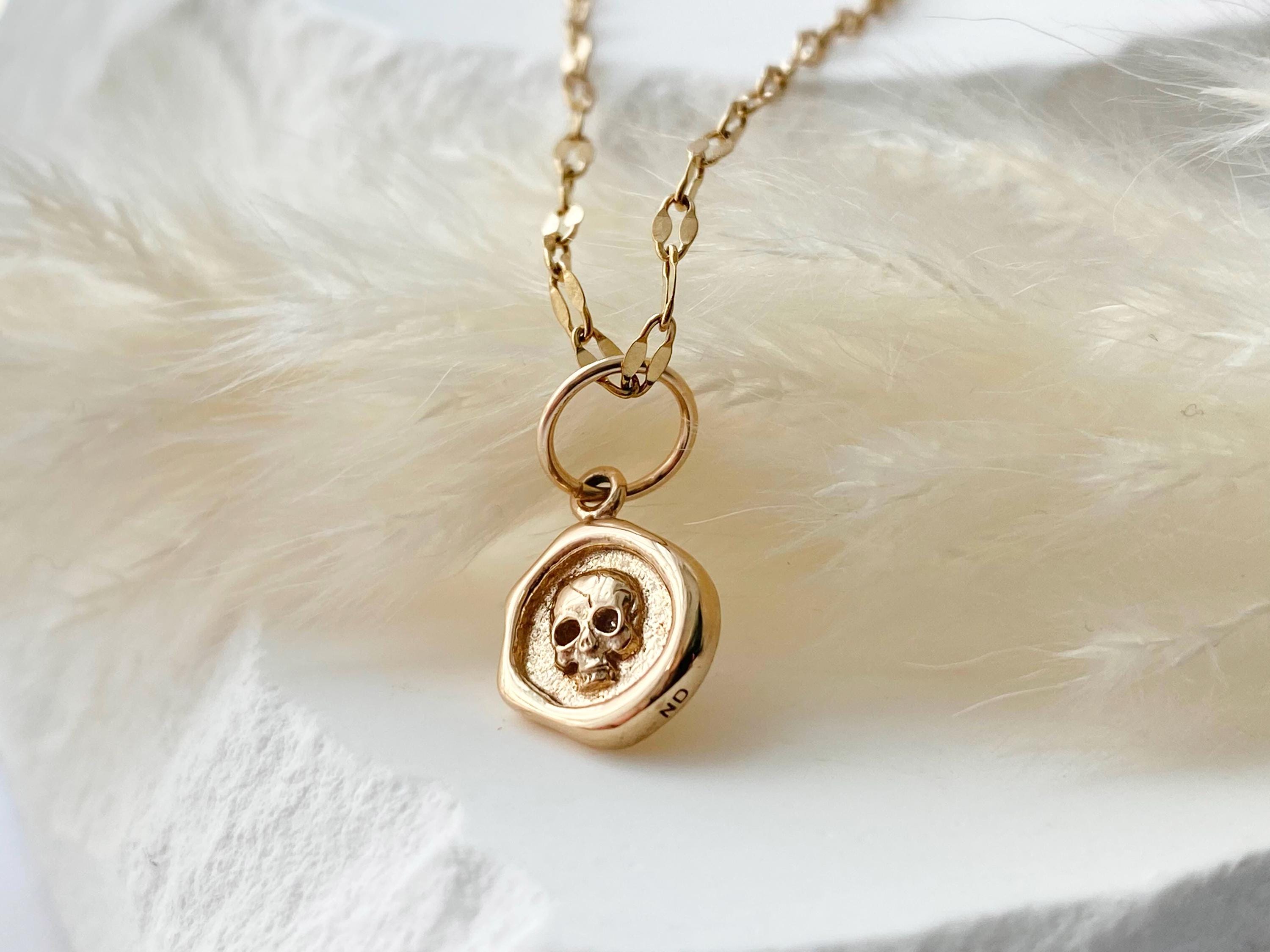 Gold or Sterling Silver Memento Mori Skull Necklace | Gold Stainless ...