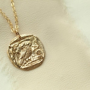 Owl of Athena Coin Necklace: Gold Owl Talisman