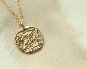Owl of Athena Coin Necklace: Gold Owl Talisman