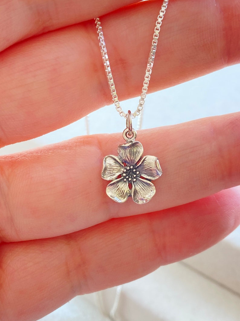Sterling Silver Cherry Blossom Necklace. Blossom Jewelry, Gift for her, Cherry Jewelry, Waterproof Jewelry, Cherry Blossom, Heart Necklace. image 5