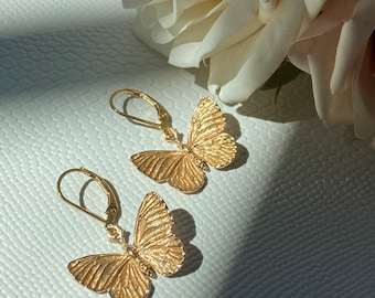 Gold Filled Butterfly Lever Back Earrings. Butterfly Jewelry,  Nature Jewelry, Spring Jewelry, Insect Lover Gift, Bug Jewelry