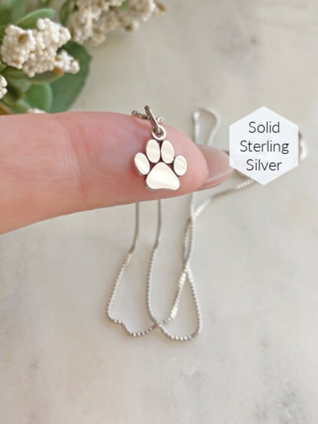 Paw Print Sterling Silver Necklace. Dog Paw , Cat Paw, Ferret Paw