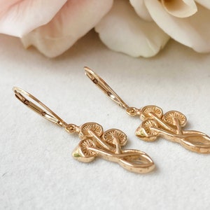 Gold or Sterling Silver Mushroom Earrings. Fungi Jewelry, Mushroom Jewelry, Vitality Jewelry, Cottagecore Earrings image 4