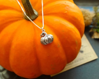 Sterling Silver Pumpkin Necklace. Pumpkin Jewelry, Halloween Jewelry, Fall Jewelry, Jack O Lantern Jewelry, Sugar Pumpkin