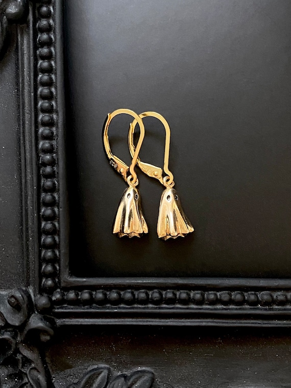 Gold Ghost Earrings: 14kt Leverback Halloween Jewelry
