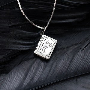 Sterling Silver Book of Spells Necklace: Moon & Stars Dream Journal