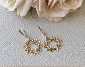 Gold Laurel Leaf Lever Back Earrings, Laurel Leaf Jewelry, Floral Jewelry, Graduation Gift, Nature Jewelry,