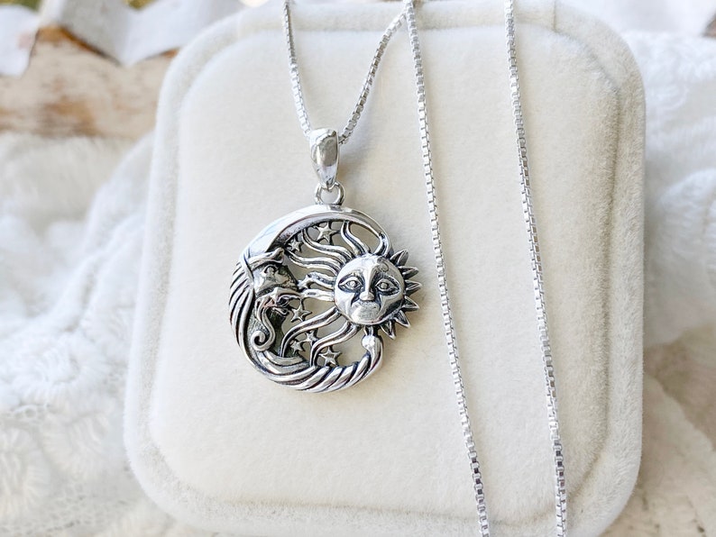 Sterling Silver Sun and Moon Necklace: Celestial Jewelry - Etsy
