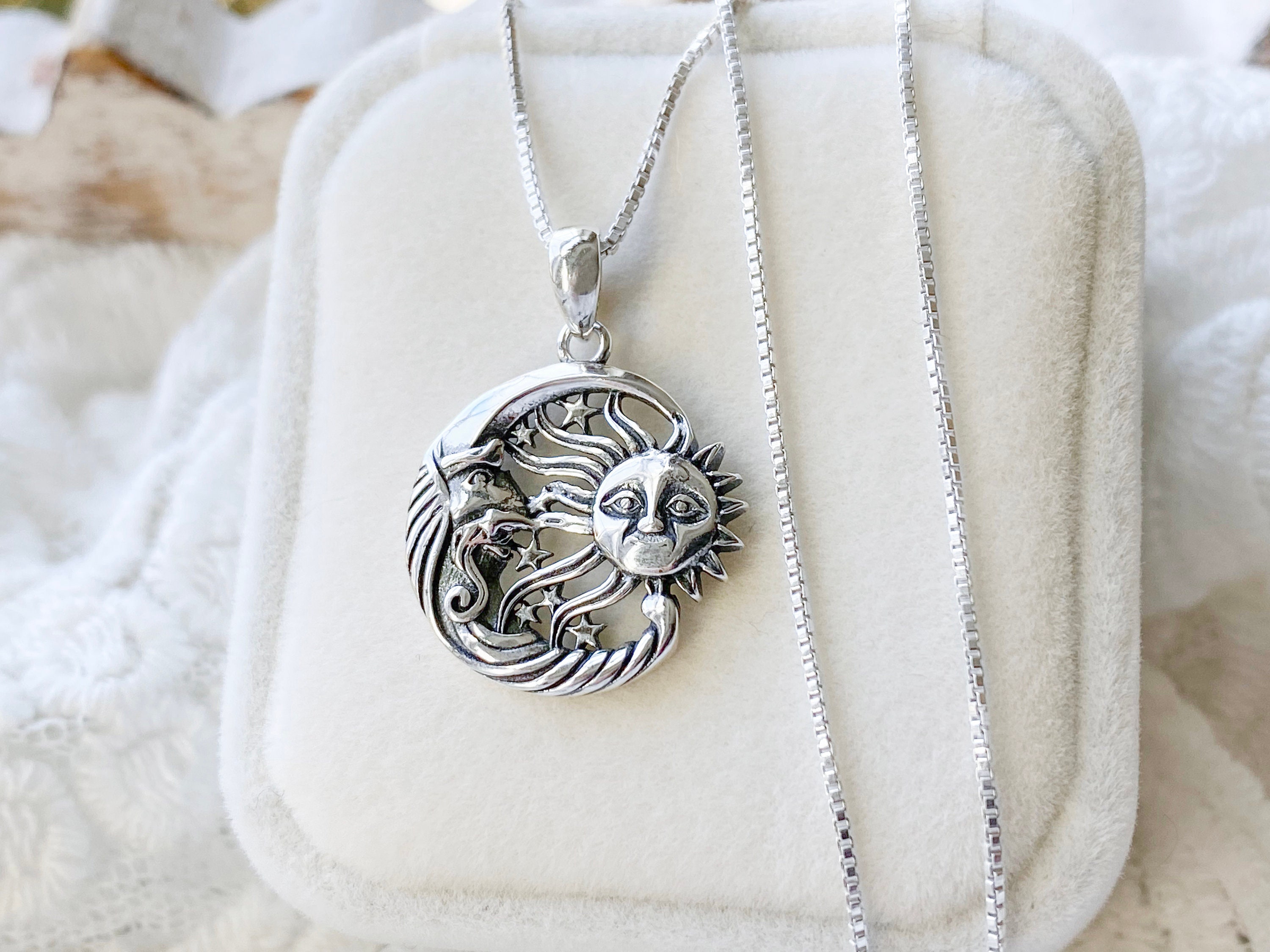 Sterling Silver Sun and Moon Necklace: Celestial Jewelry - Etsy