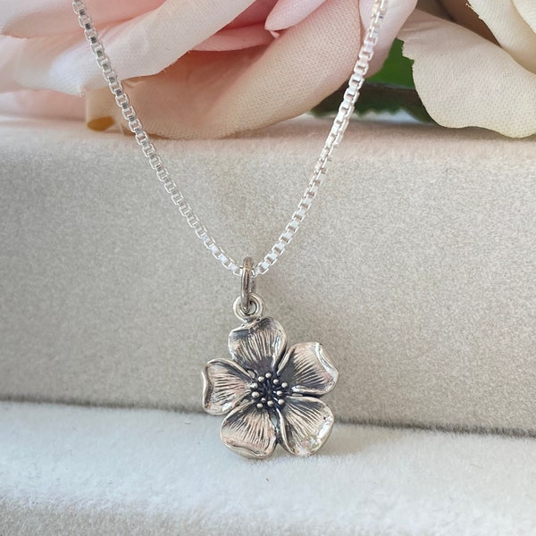 Sterling Silver Cherry Blossom Necklace. Blossom Jewelry, Gift for her, Cherry Jewelry, Waterproof Jewelry, Cherry Blossom, Heart Necklace.