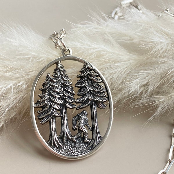 Sterling Silver Bigfoot Necklace. Sasquatch Jewelry, Yeti Jewelry, Cryptid Jewelry, Waterproof Jewelry, CHAIN CHOICES