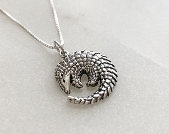 Sterling Silver Pangolin Necklace. Pangolin Jewelry, Determination Jewelry, Survival Jewelry,Pangolin Necklace,Knowledge Jewelry