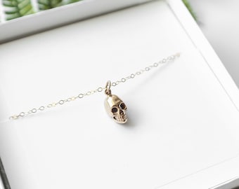 Gold Filled  Skull Charm Necklace. Skull Jewelry, Gothic Jewelry, Waterproof Jewelry.