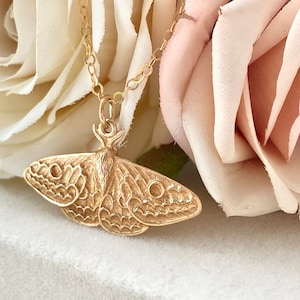 14kt Gold Filled Moth Necklace: Bronze Charm, Rebirth Jewelry