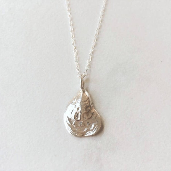 Sterling Silver or Gold Vermeil Oyster Shell Necklace . Beach Jewelry, ,Oyster Necklace