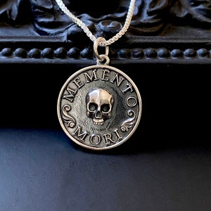 Sterling Silver Memento Mori Skull Coin Necklace