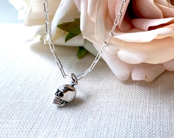 Sterling Silver Anatomical Skull Necklace. Skull Jewelry, Gothic Jewelry, Waterproof Jewelry