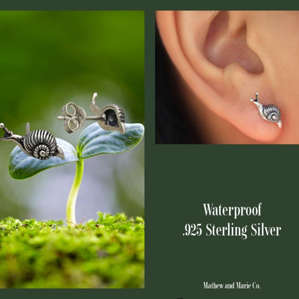 Tiny Sterling Silver Snail Stud Earrings. Snail Jewelry, Patience Jewelry, Determination Jewelry, Motivation Jewelry, Travel Jewelry