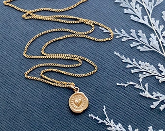 14kt Gold Filled Heart Wax Seal Necklace. Heart Jewelry, Love Jewelry, Wax Seal Jewelry, Gold Heart Necklace, CHAIN CHOICES