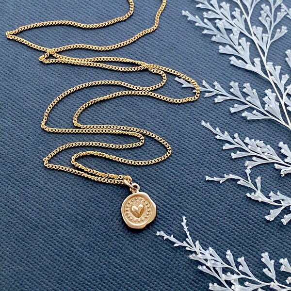 14kt Gold Filled Heart Wax Seal Necklace. Heart Jewelry, Love Jewelry, Wax Seal Jewelry, Gold Heart Necklace, CHAIN CHOICES