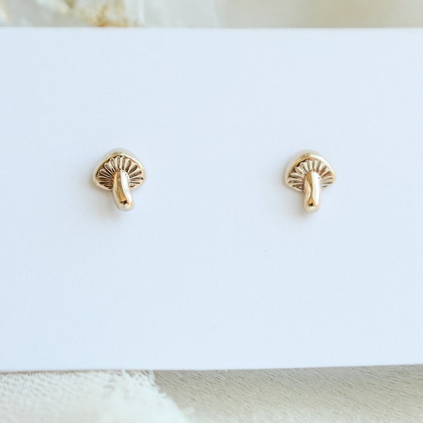 Tiny Sterling Silver or Gold Mushroom Stud Earrings. Fungi Jewelry, Dainty Mushroom Studs, Mushroom Studs, Mushroom Jewelry