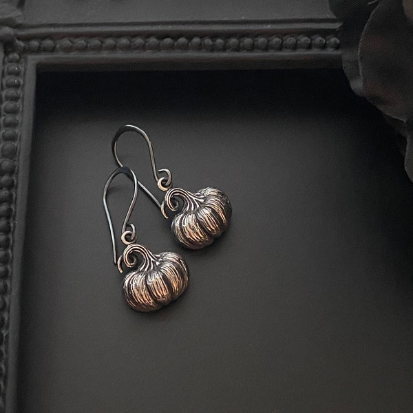 Sterling Silver Pumpkin Earrings. Autumn Jewelry, Pumpkin Jewelry, Halloween Jewelry, Fall Jewelry, Jack O Lantern Jewelry, Sugar Pumpkin