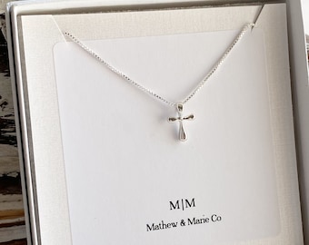 Sterling Silver Cross Necklace. Religious Jewelry,Dainty Cross Necklace,Tiny Cross Necklace