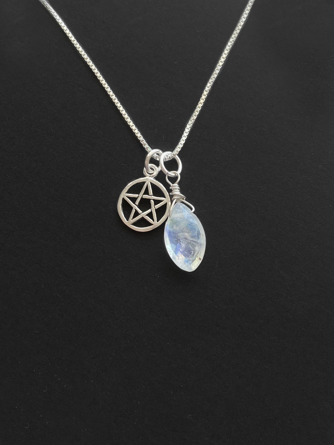 Sterling Silver Pentagram With Moonstone Necklace. Sterling Silver