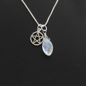 Sterling Silver Pentagram Necklace with Moonstone: Wiccan Jewelry