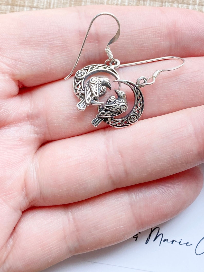 Sterling Silver Raven and Moon Earrings. Raven Jewelry, Moon Jewelry, Mystic Jewelry, Wiccan Jewelry, Crescent Jewelry, Creativity Jewelry image 6