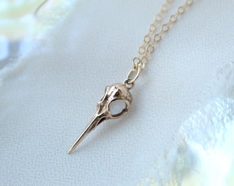 Gold Filled Tiny Hummingbird Skull Charm Necklace . Skull Jewelry,Hummingbird Skull Necklace, Gothic Jewelry, Bird Skull Necklace,