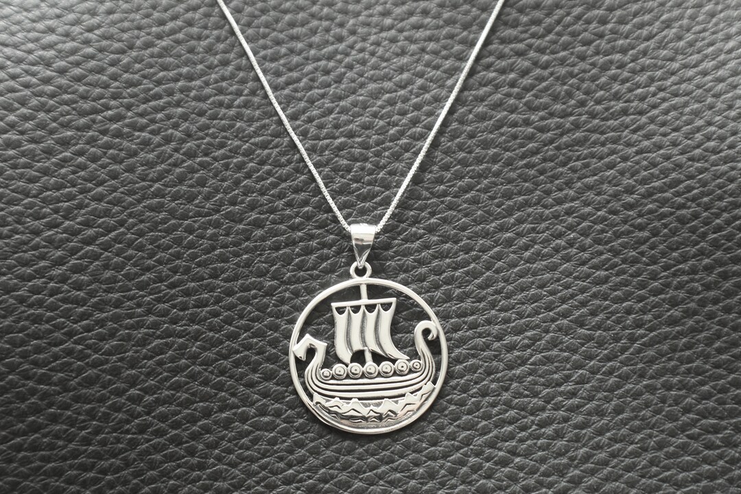 Viking Dragon Ship Sterling Silver Necklace. Norse Dragon Boat Jewelry
